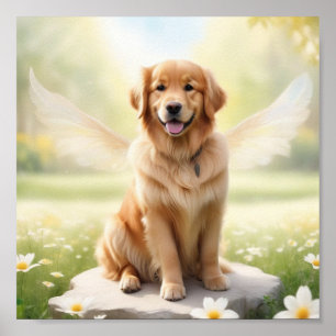 Glimlachende Golden Retriever met vleugels Poster