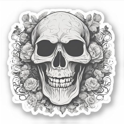 Glimlachende Gotische Schedel Waterdicht Sticker (Voorkant)