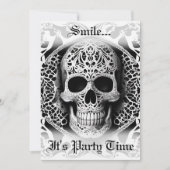 Glimlachende Gotische Schedel Zwart & Wit Hallowee Kaart (Voorkant)