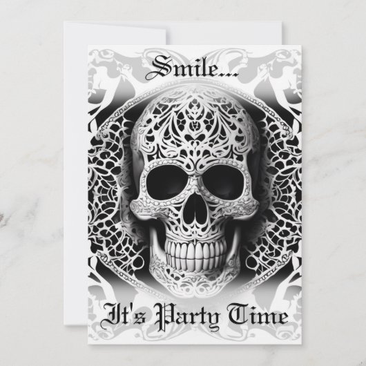 Glimlachende Gotische Schedel Zwart & Wit Hallowee Kaart (Voorkant)