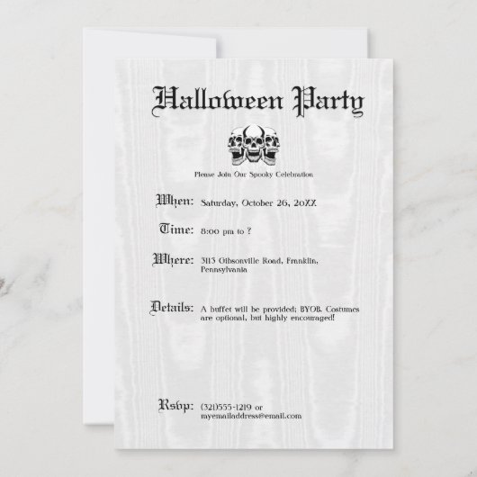 Glimlachende Gotische Schedel Zwart & Wit Hallowee Kaart (Achterkant)