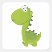 Glimlachende Groene Dino Vierkante Sticker (Voorkant)