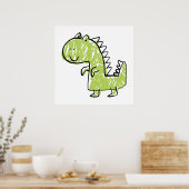 Glimlachende Groene Dinosaurus Doodle Baby kinderk Poster (Keuken)