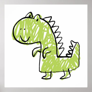 Glimlachende Groene Dinosaurus Doodle Baby kinderk Poster