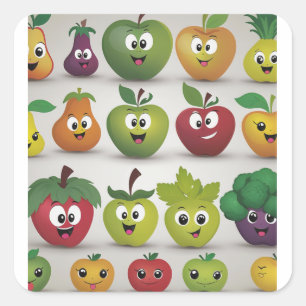 Glimlachende groenten en fruit vierkante sticker