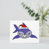 Glimlachende Haai Dragen Santa muts Christmas Art Feestdagenkaart (Staand voorkant)