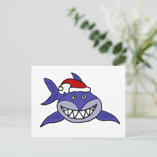 Glimlachende Haai Dragen Santa muts Christmas Art Feestdagenkaart (Staand voorkant)