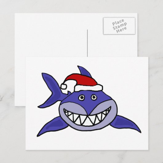 Glimlachende Haai Dragen Santa muts Christmas Art Feestdagenkaart (Voorkant / Achterkant)