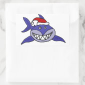 Glimlachende Haai Dragen Santa muts Christmas Art Rechthoekige Sticker (Tas)