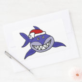 Glimlachende Haai Dragen Santa muts Christmas Art Rechthoekige Sticker (Envelop)