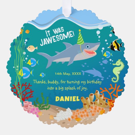 Glimlachende haai onder de zee jongen verjaardagsf ornament kaart (Voorkant)