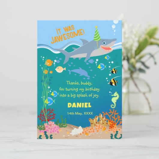 Glimlachende haai onder het zee boy Verjaardagsfee Bedankkaart (Staand voorkant)