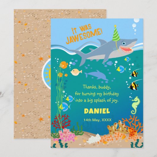 Glimlachende haai onder het zee boy Verjaardagsfee Bedankkaart (Voorkant / Achterkant)