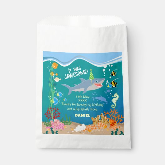 Glimlachende haai onder het zee boy Verjaardagsfee Bedankzakje (Voorkant)