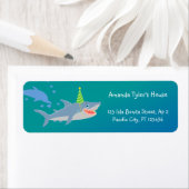 Glimlachende haai onder het zee boy Verjaardagsfee Etiket (Insitu)