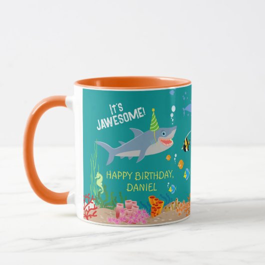 Glimlachende haai onder het zee boy Verjaardagsfee Mok (Links)