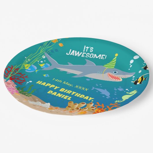 Glimlachende haai onder het zee boy Verjaardagsfee Papieren Bordje (Gekanteld)