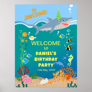 Glimlachende haai onder het zee boy Verjaardagsfee Poster