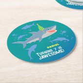 Glimlachende haai onder het zee boy Verjaardagsfee Ronde Kartonnen Onderzetter (Gebogen)