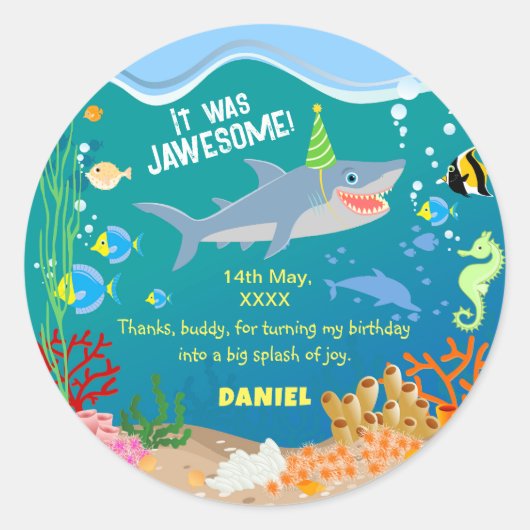 Glimlachende haai onder het zee boy Verjaardagsfee Ronde Sticker (Voorkant)