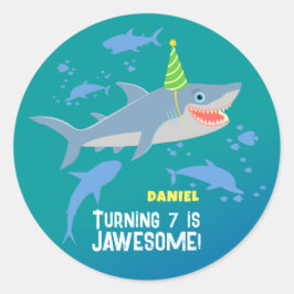Glimlachende haai onder het zee boy Verjaardagsfee Ronde Sticker