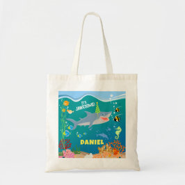Glimlachende haai onder het zee boy Verjaardagsfee Tote Bag