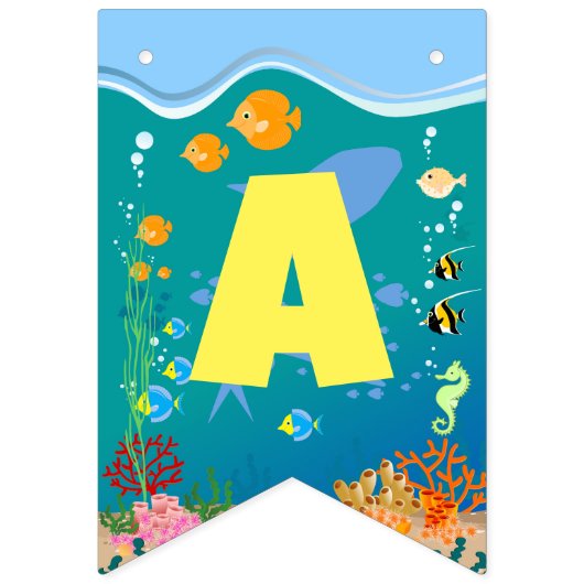 Glimlachende haai onder het zee boy Verjaardagsfee Vlaggetjes (Derde vlag)