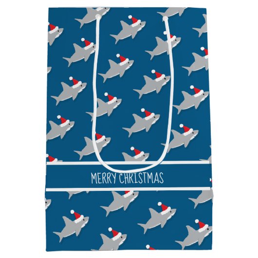 Glimlachende Haaien in Santa Hats Gift Bag Medium Cadeauzakje (Achterkant)