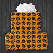 Glimlachende Halloween zwart Kat Gezicht Oranje St Cadeaupapier