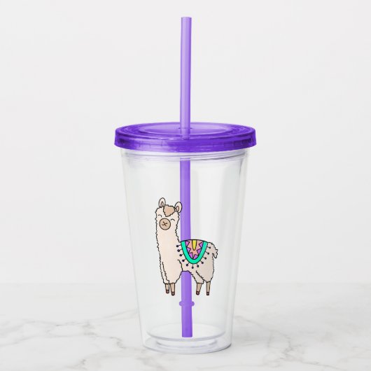 Glimlachende Happy Llama Alpaca cartoon Animal Dra Acryl Drinkbeker (Voorkant)