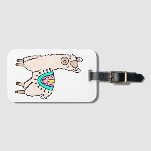 Glimlachende Happy Llama Alpaca cartoon Animal Dra Bagagelabel (Voorkant (horizontaal))