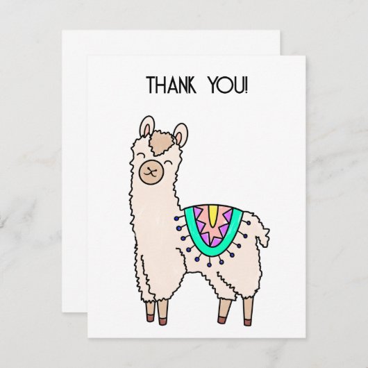 Glimlachende Happy Llama Alpaca cartoon Animal Dra Bedankkaart (Voorkant / Achterkant)