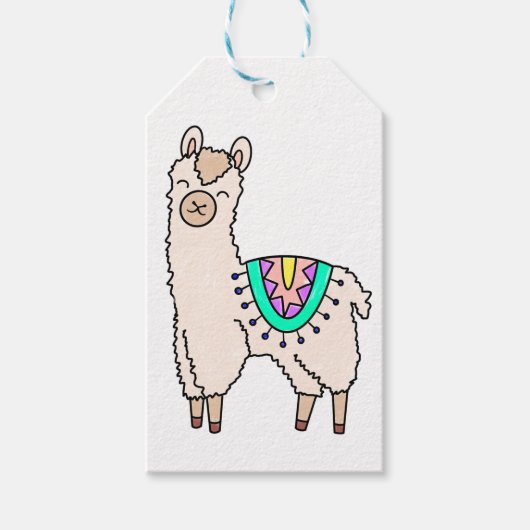 Glimlachende Happy Llama Alpaca cartoon Animal Dra Cadeaulabel (Voorkant)