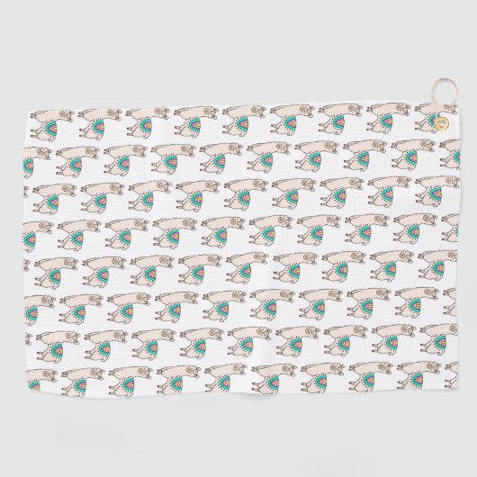 Glimlachende Happy Llama Alpaca cartoon Animal Dra Golfhanddoek (Horizontaal)