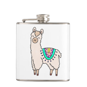 Glimlachende Happy Llama Alpaca cartoon Animal Dra Heupfles