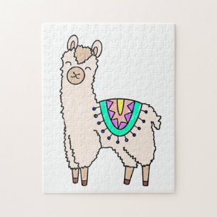 Glimlachende Happy Llama Alpaca cartoon Animal Dra Legpuzzel