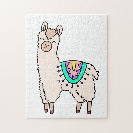 Glimlachende Happy Llama Alpaca cartoon Animal Dra Legpuzzel (Verticaal)