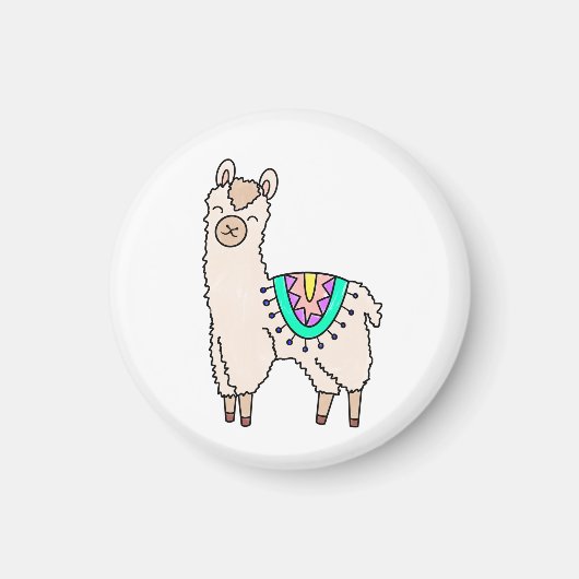Glimlachende Happy Llama Alpaca cartoon Animal Dra Magneet (Voorkant)