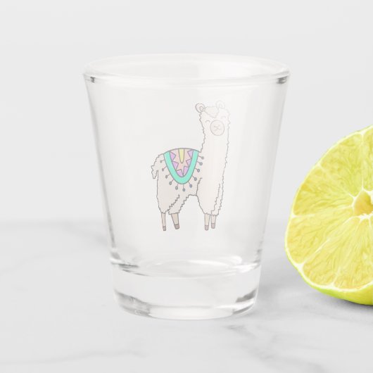Glimlachende Happy Llama Alpaca cartoon Animal Dra Shot Glas (Achterkant)