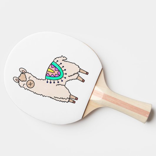 Glimlachende Happy Llama Alpaca cartoon Animal Dra Tafeltennisbatje (Zijkant)