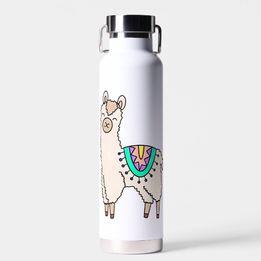 Glimlachende Happy Llama Alpaca cartoon Animal Dra Waterfles (Voorkant)