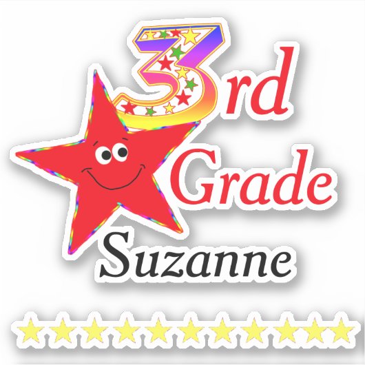 Glimlachende Happy Star 3e klas Sticker (Voorkant)