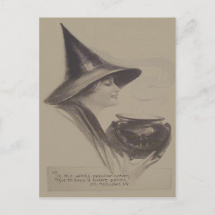 Glimlachende Heks Ketel Toverdrank Sepia Briefkaart