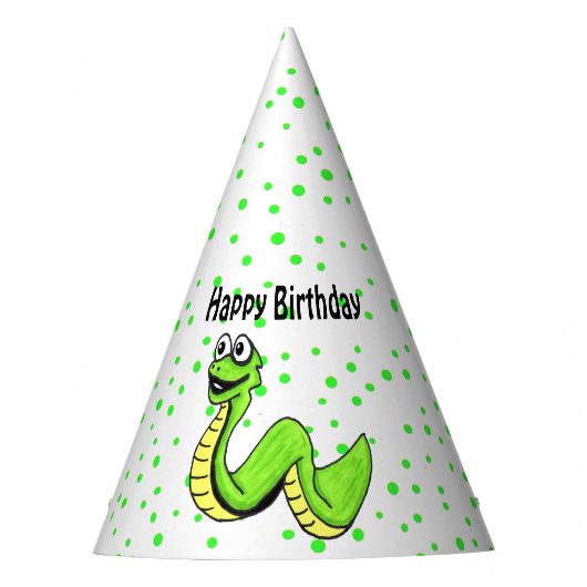 Glimlachende Heldergroene Gele Cartoon Verjaardags Feesthoedjes (Voorkant)