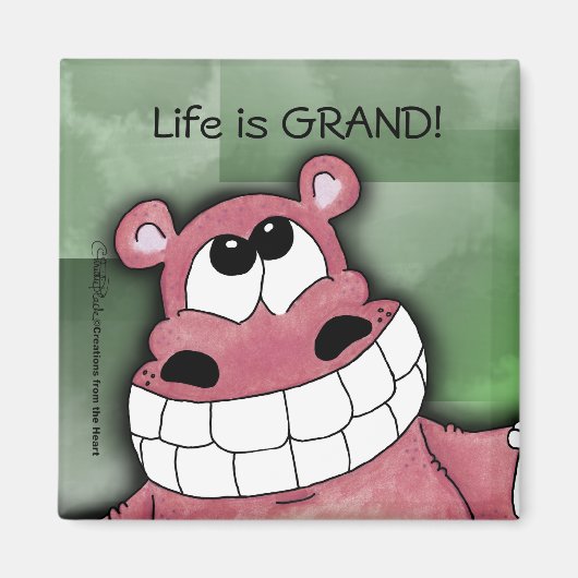 Glimlachende hippo-roze magneet (Voorkant)