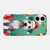 Glimlachende hond met kerstmuts iPhone 16 hoesje (Achterkant horizontaal)