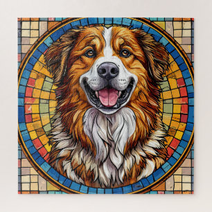 Glimlachende hond met mozaïek achtergrond legpuzzel