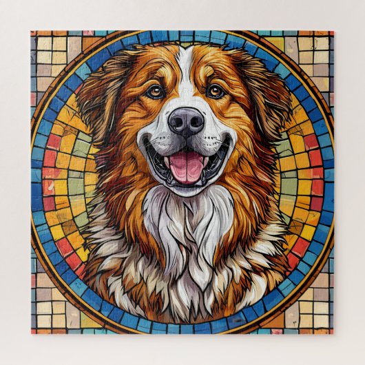 Glimlachende hond met mozaïek achtergrond legpuzzel (Verticaal)