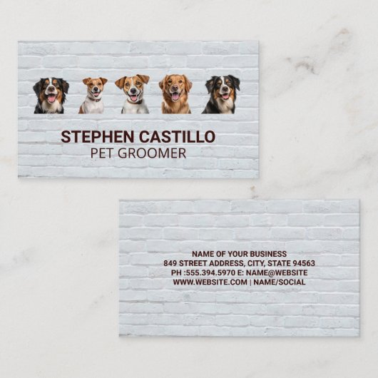 Glimlachende honden | bakstenen muur visitekaartje (Voorkant / Achterkant)