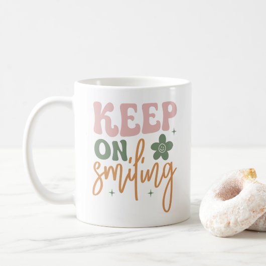 Glimlachende Inspirerend quote Koffiemok (Met donut)